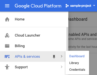 APIs & services > Dashboard